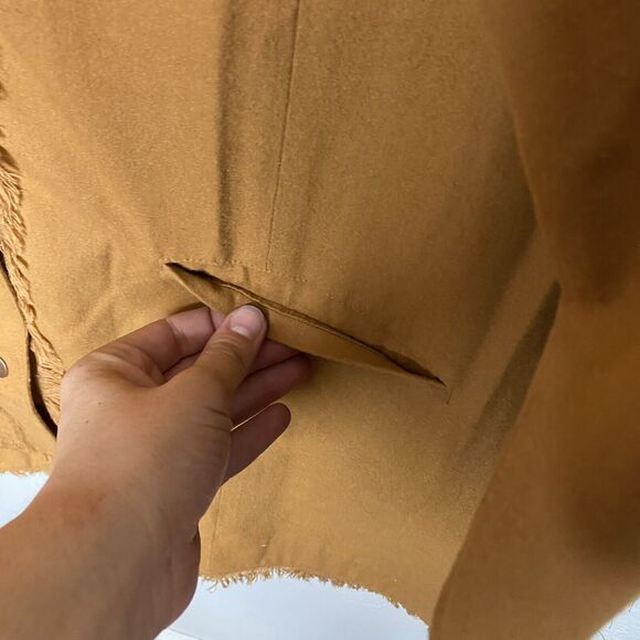 Suzanne Somers Camel Color‎ Snap Up Jacket Western V-neck Fringe Women’s Large - Picture 5 of 13